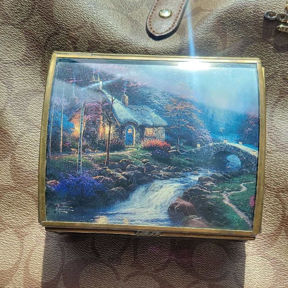 Scenic Cottage Jewelry Music Box with Gold Trim